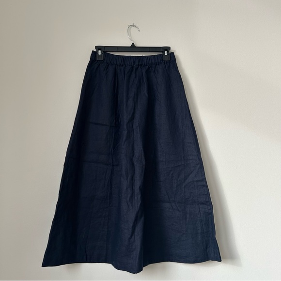 Boden Navy Blue Midi Skirt Verity Linen Classic A-Line Pull On Pockets 4 Petite - Picture 10 of 11